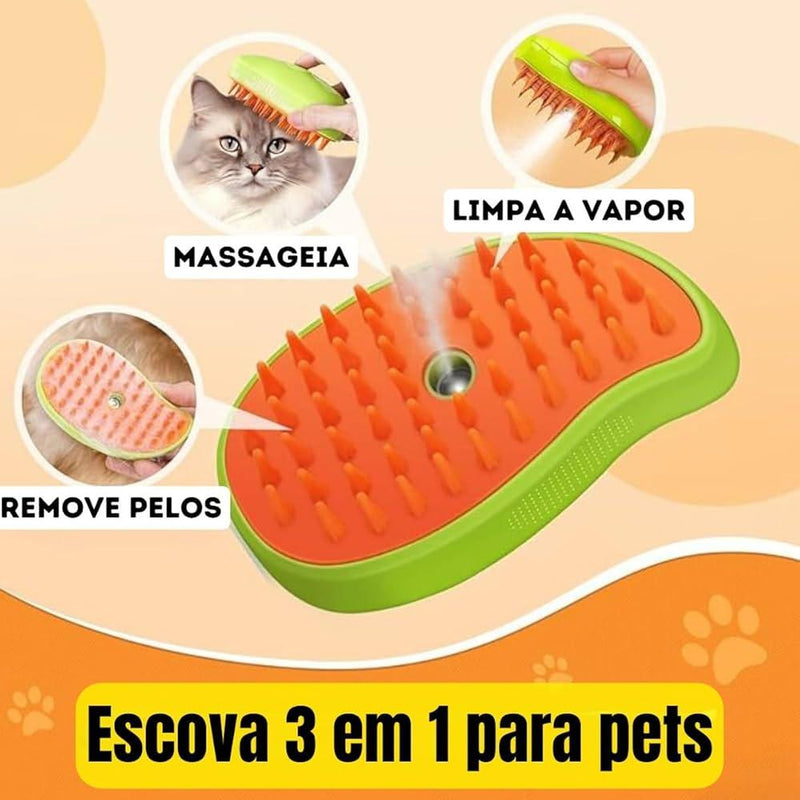 Escova de Banho Elétrica 3 em 1 com Spray de Vapor para Gatos