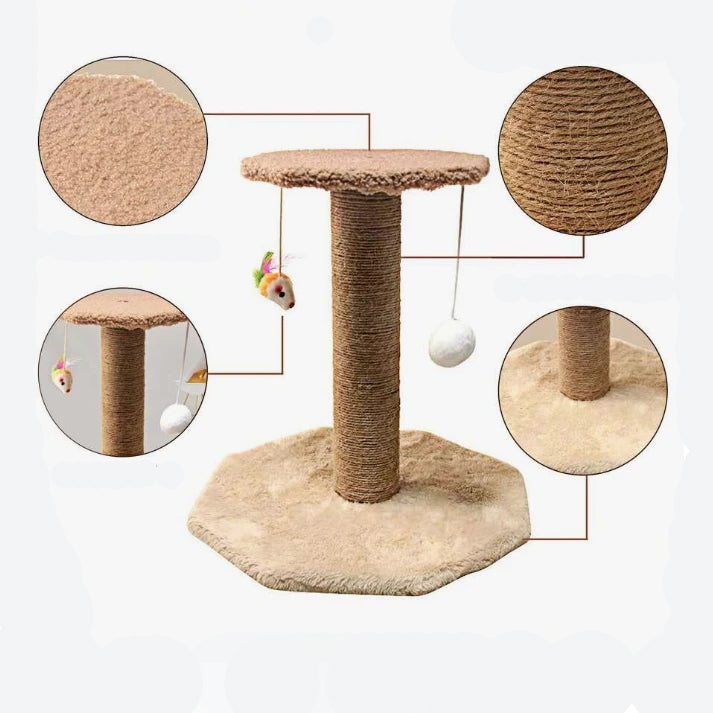 Arranhador Escalador Duplo para Gatos – Poste com Brinquedo Integrado, Cor Bege