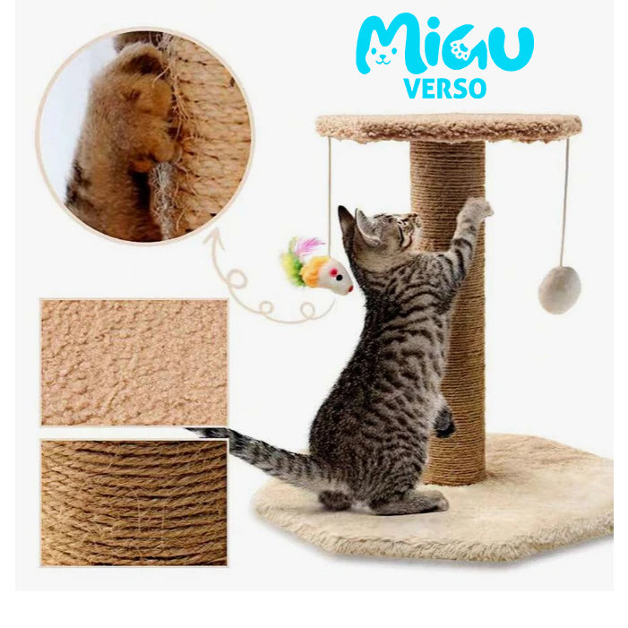 Arranhador Escalador Duplo para Gatos – Poste com Brinquedo Integrado, Cor Bege