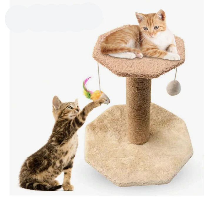 Arranhador Escalador Duplo para Gatos – Poste com Brinquedo Integrado, Cor Bege