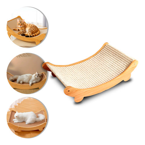 Arranhador de Madeira Multifuncional para Gatos – Cama, Brinquedo e Placa de Arranhar