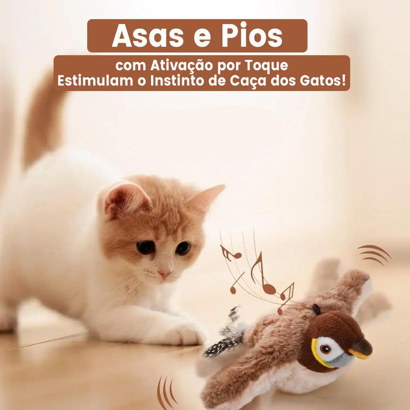 Pássaro de Pelúcia com Som e Movimento, Recarregável e com Catnip
