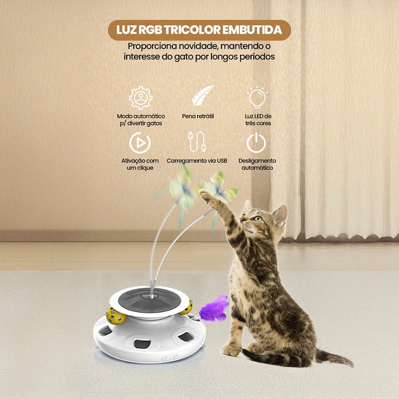Brinquedo Interativo Inteligente com Penas, Laser e Bola – USB Recarregável