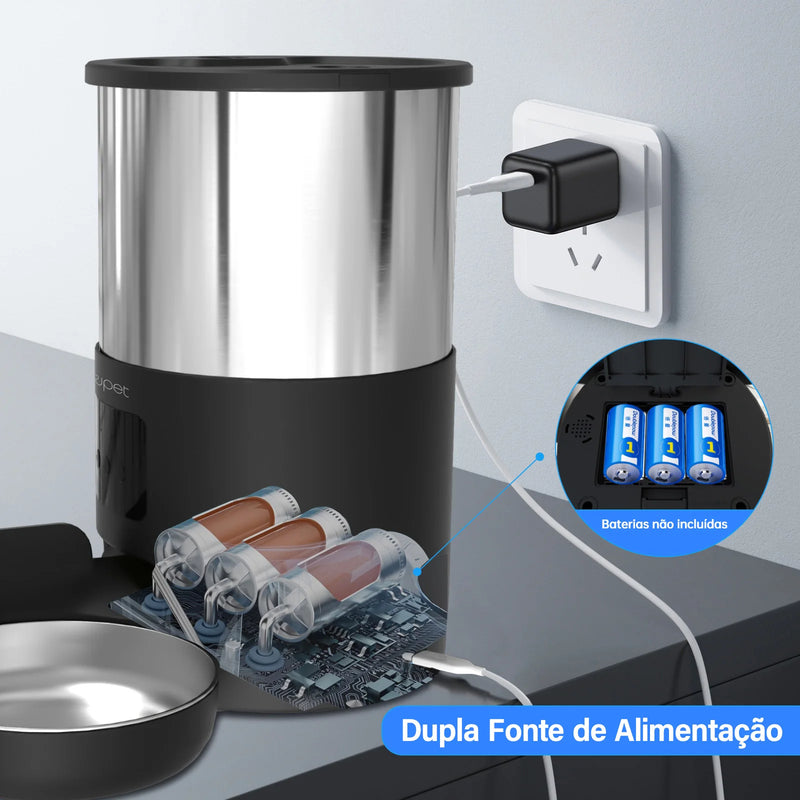 Comedouro Automático Newpet para Gatos com Wi-Fi, Microfone e Temporizador de 5 Litros
