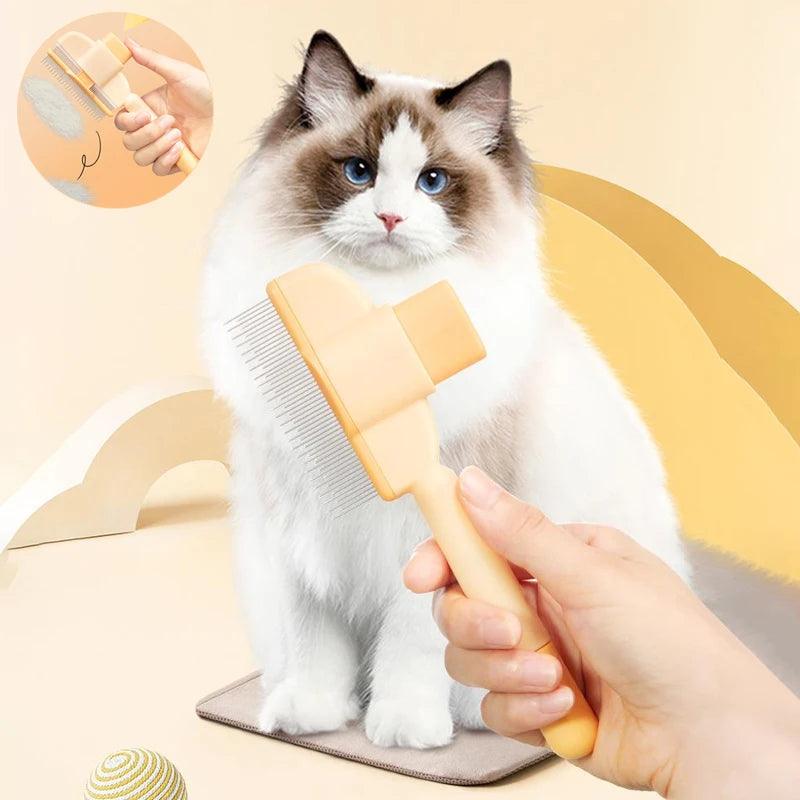Pente Profissional para Gatos– Escova Removedora de Nós e Pelos, Autolimpante e Durável para Gatos