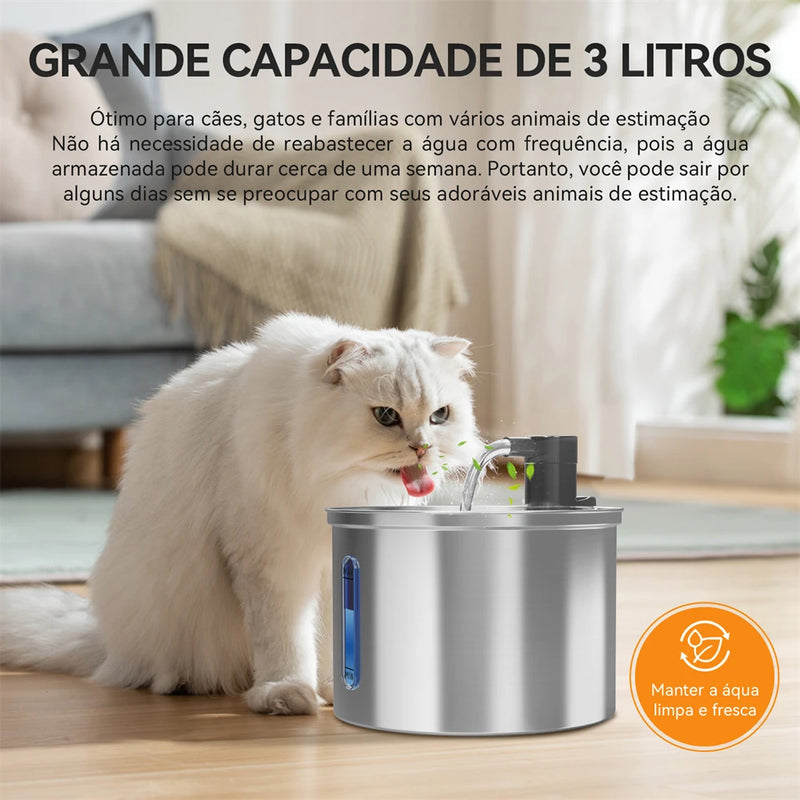 Fonte de Água Automática de Aço Inoxidável Newpet 3L para Gatos e Cães