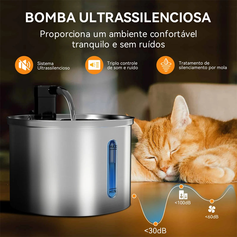 Fonte de Água Automática de Aço Inoxidável Newpet 3L para Gatos e Cães