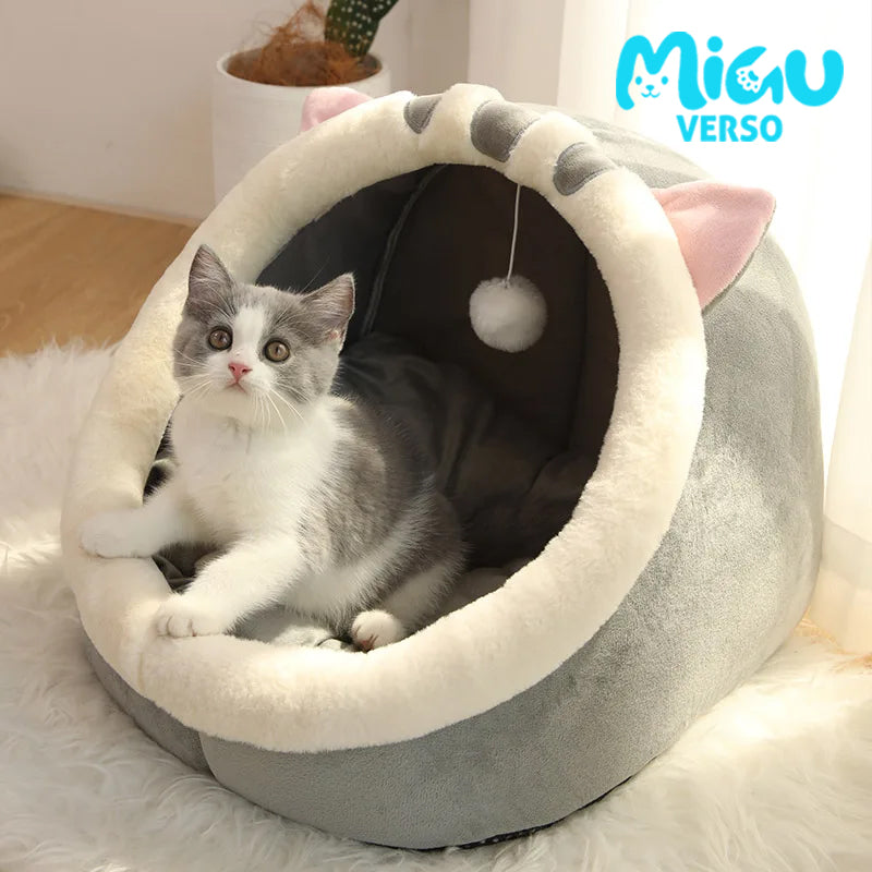 Toca-Cama para Gatos em Formato de Tenda – Dobrável, Removível e Autoaquecida com Almofada Dupla Face