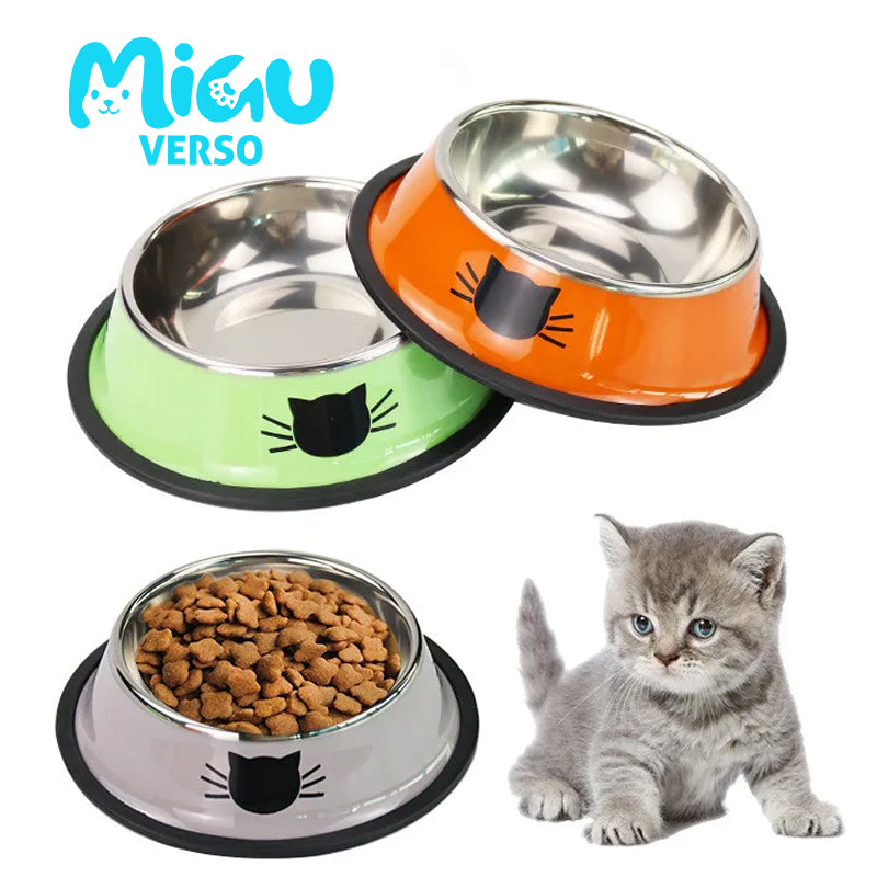 Tigela de Comida e Água para Gatos – Aço Inoxidável com Base Antiderrapante