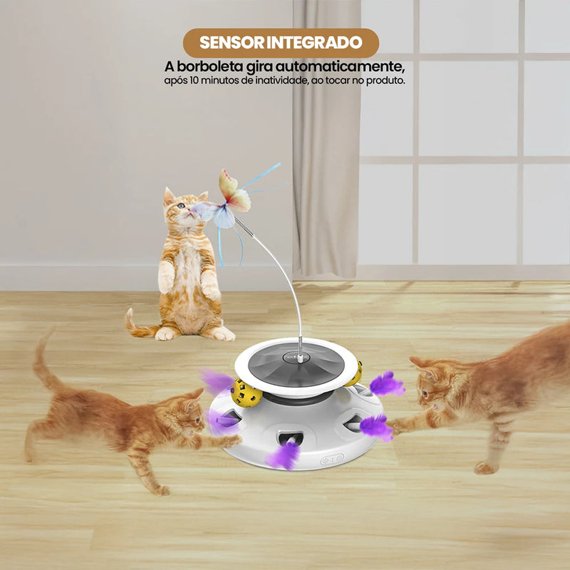 Brinquedo Interativo Inteligente com Penas, Laser e Bola – USB Recarregável