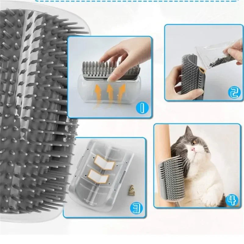 Escova Massageadora para Gatos com Catnip – Fixação na Parede