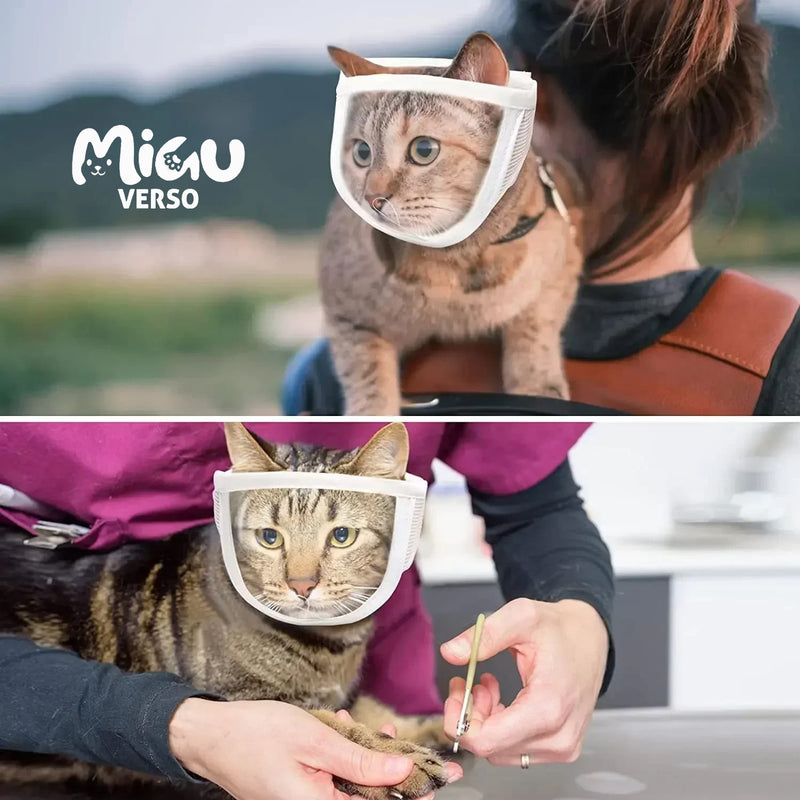Focinheira Transparente Respirável para Gatos – Antimordida, Ajustável e Portátil