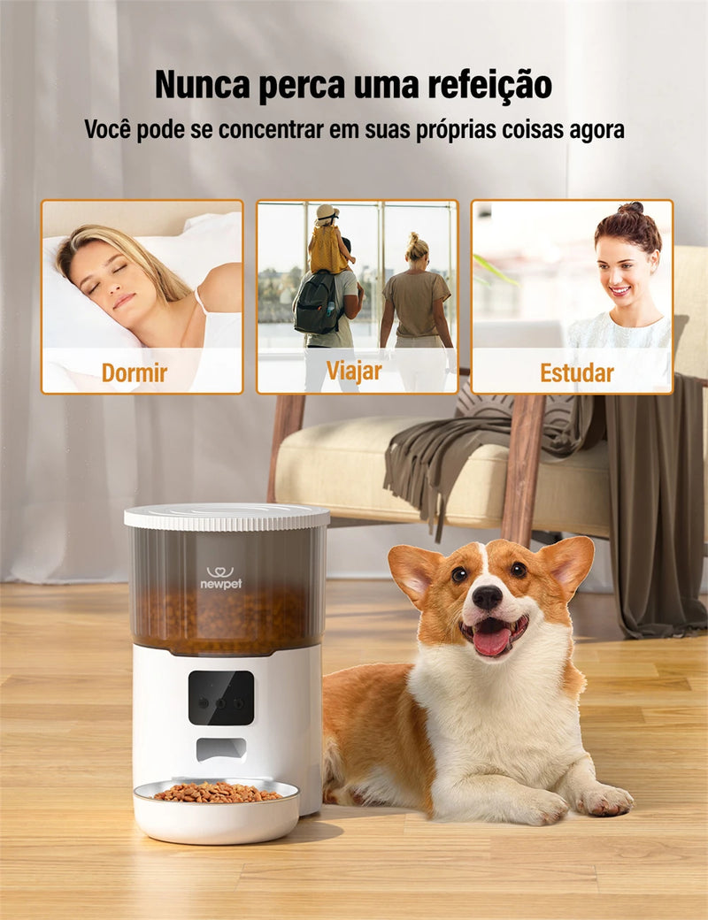 Comedouro Automático Inteligente 4L para Gatos – Wi-Fi, Gravação de Voz e Alimentação Programada