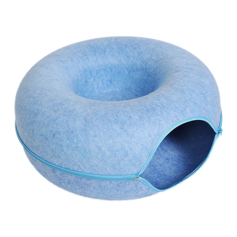 Cama Donut com Túnel para Gatos — Casinha e Brinquedo Interativo em Feltro Natural