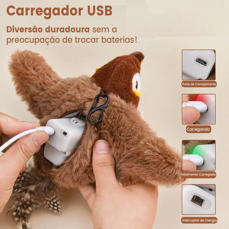 Pássaro de Pelúcia com Som e Movimento, Recarregável e com Catnip