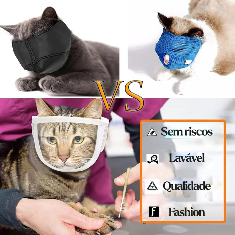 Focinheira Transparente Respirável para Gatos – Antimordida, Ajustável e Portátil