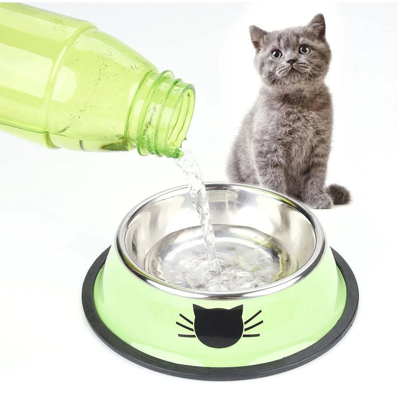 Tigela de Comida e Água para Gatos – Aço Inoxidável com Base Antiderrapante