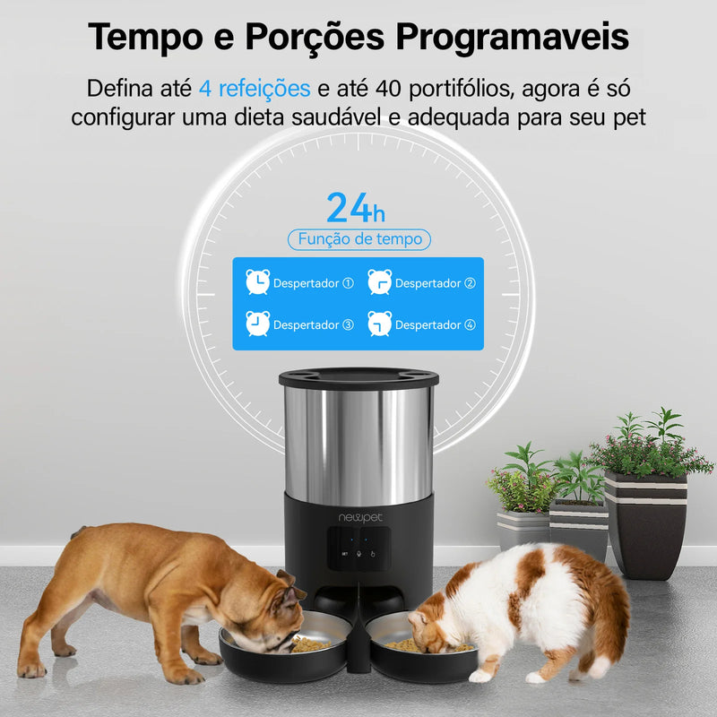 Comedouro Automático Newpet para Gatos com Wi-Fi, Microfone e Temporizador de 5 Litros