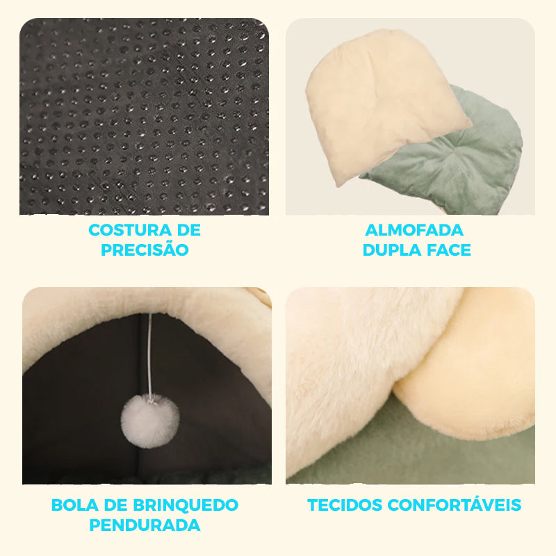 Toca-Cama para Gatos em Formato de Tenda – Dobrável, Removível e Autoaquecida com Almofada Dupla Face