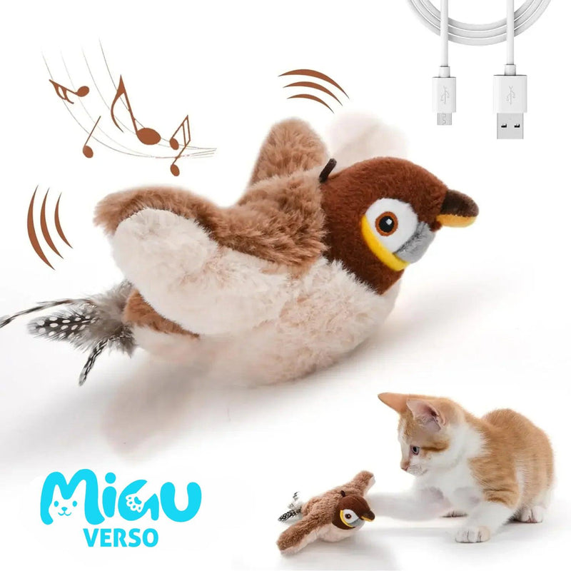 Pássaro de Pelúcia com Som e Movimento, Recarregável e com Catnip