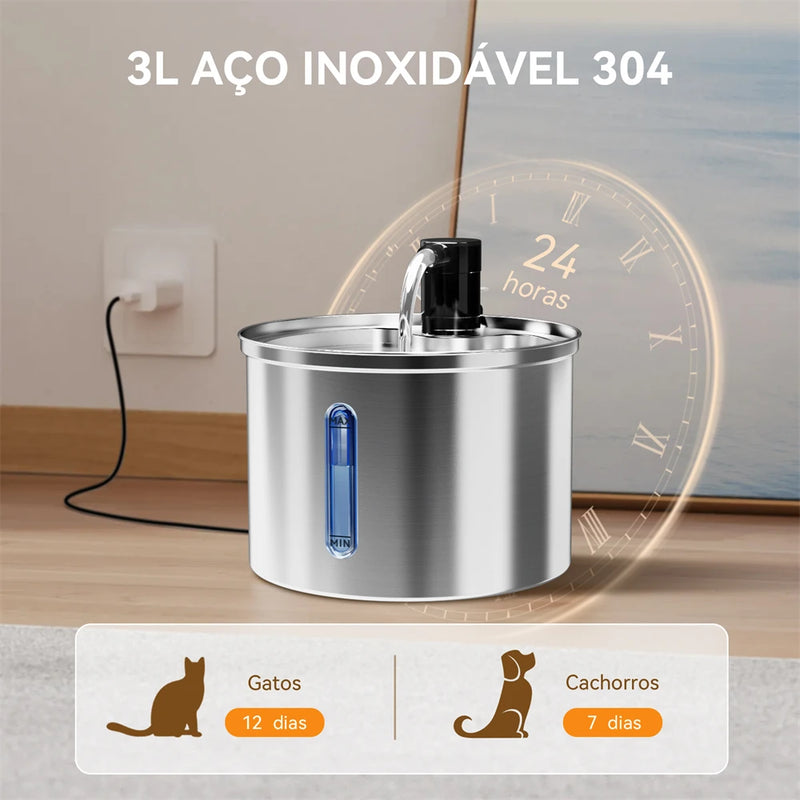 Fonte de Água Automática de Aço Inoxidável Newpet 3L para Gatos e Cães