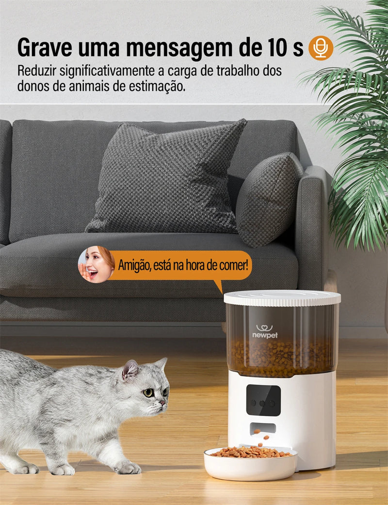 Comedouro Automático Inteligente 4L para Gatos – Wi-Fi, Gravação de Voz e Alimentação Programada