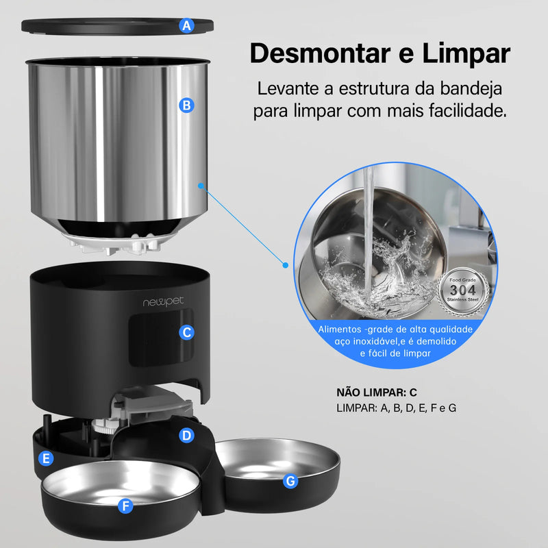 Comedouro Automático Newpet para Gatos com Wi-Fi, Microfone e Temporizador de 5 Litros