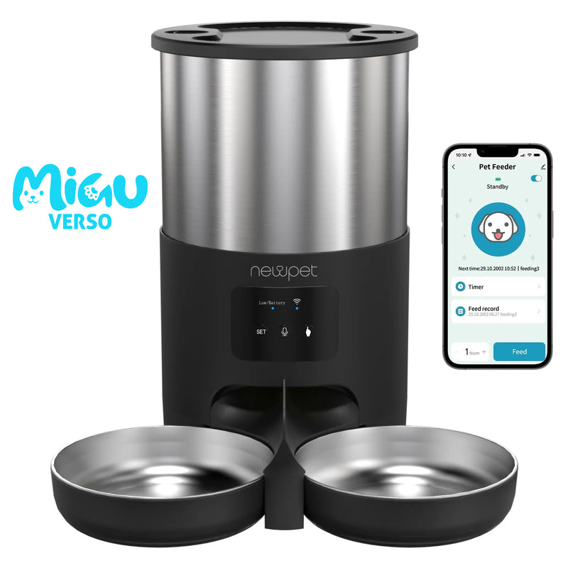 Comedouro Automático Newpet para Gatos com Wi-Fi, Microfone e Temporizador de 5 Litros