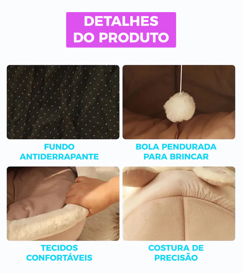 Toca-Cama para Gatos em Formato de Tenda – Dobrável, Removível e Autoaquecida com Almofada Dupla Face