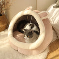 Toca-Cama para Gatos em Formato de Tenda – Dobrável, Removível e Autoaquecida com Almofada Dupla Face