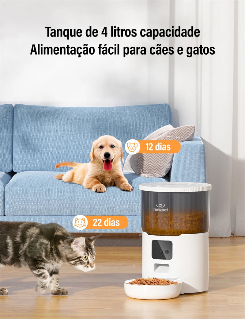 Comedouro Automático Inteligente 4L para Gatos – Wi-Fi, Gravação de Voz e Alimentação Programada