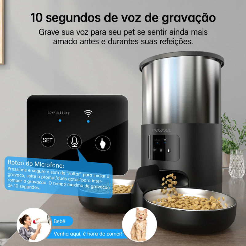 Comedouro Automático Newpet para Gatos com Wi-Fi, Microfone e Temporizador de 5 Litros