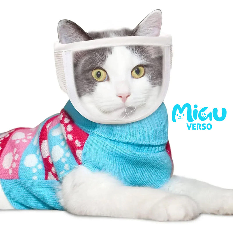 Focinheira Transparente Respirável para Gatos – Antimordida, Ajustável e Portátil