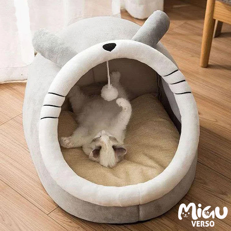 Toca-Cama para Gatos em Formato de Tenda – Dobrável, Removível e Autoaquecida com Almofada Dupla Face