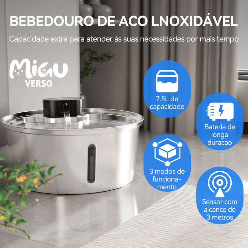 Fonte Bebedouro sem Fio em Inox 7,5L