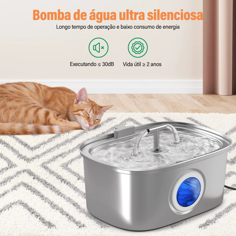 Fonte de Água Automática de Aço Inoxidável para Gatos
